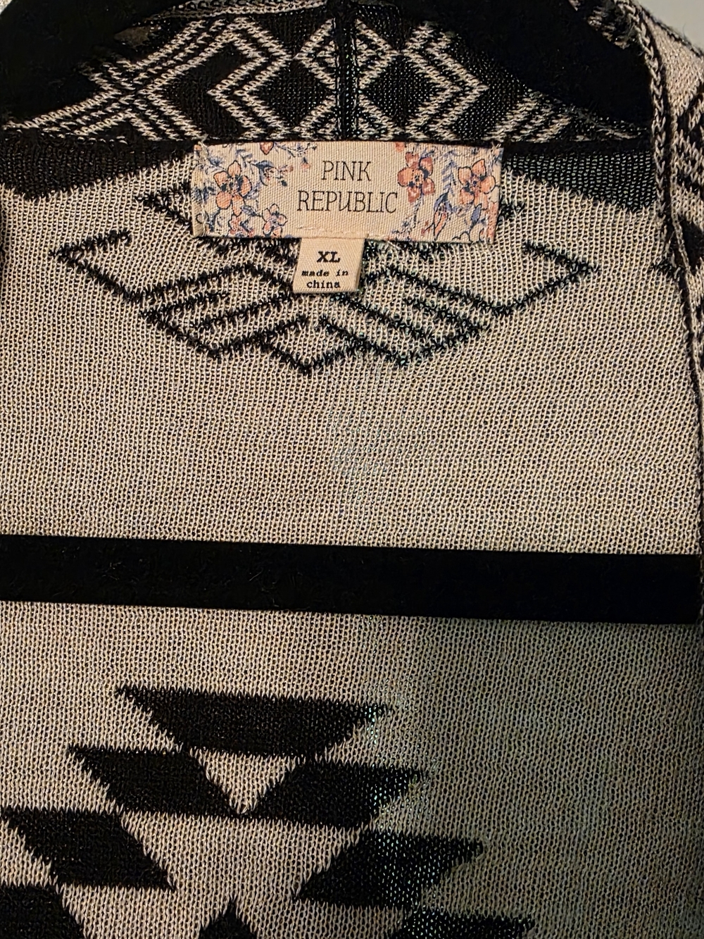 Pink Republic Black and Cream Aztec Open Front Cardigan - Picture 2 of 2